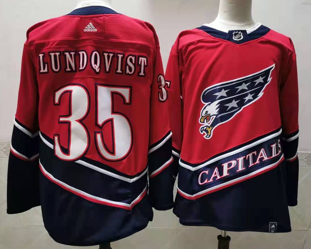 Men Washington Capitals #35 Lundqvist Red Throwback Authentic Stitched 2020 Adidias NHL Jersey